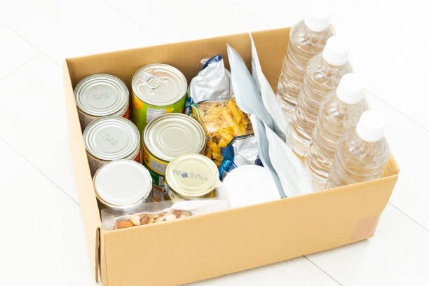 istock Emergency food stored in cardboard boxes. 1841402349
