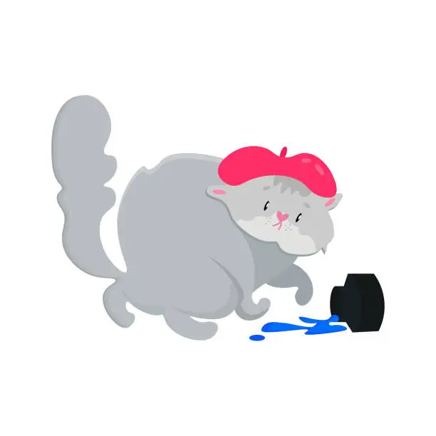 Vector illustration of Illustration with a cat that spilled paint. Vector illustration