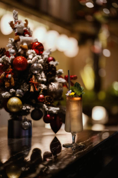 Cocktail time during Christmas season in a bar stock photo