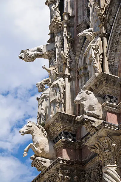 Detail of the statuary of the Siena Cathedral in Tuscany Italy