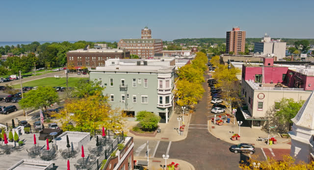 Aerial View of Downtown Streets in St Joseph, MI