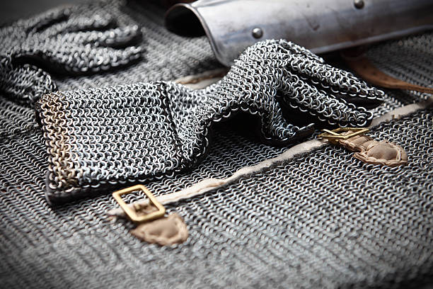 Knight's Protection Chainmail warrior gauntlets. Protection for hands and wrists during medieval battles chain mail stock pictures, royalty-free photos & images