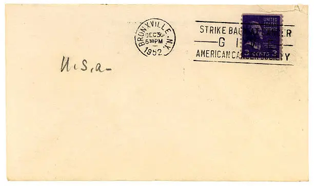 A used envelope posted in Bronxville, New York State, USA, in 1952.