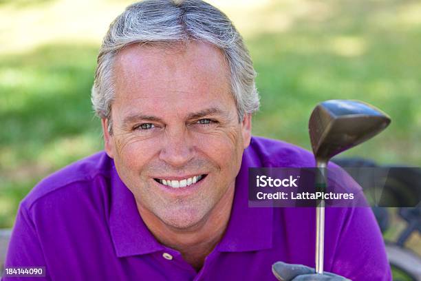 Caucasian Mature Man With Golf Club Smiling Stock Photo - Download Image Now - 50-59 Years, Active Lifestyle, Active Seniors