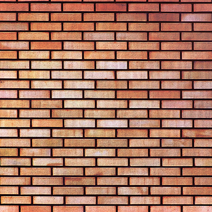 Red yellow beige taupe tan fine brick wall texture background, large detailed horizontal textured pattern copy space