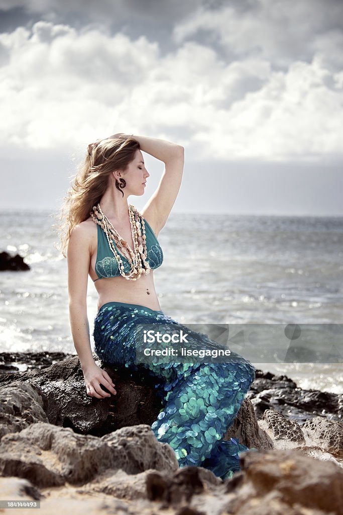 Sirène assise sur Rocher - Photo de Sirène - Divinité marine libre de droits
