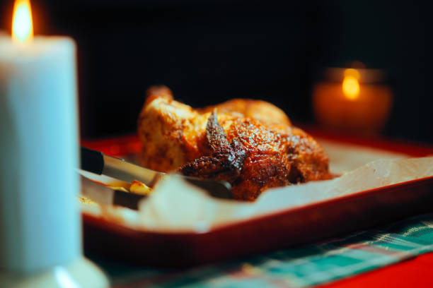 Roasted Chicken in a Tray with Baked Potatoes Side Dish