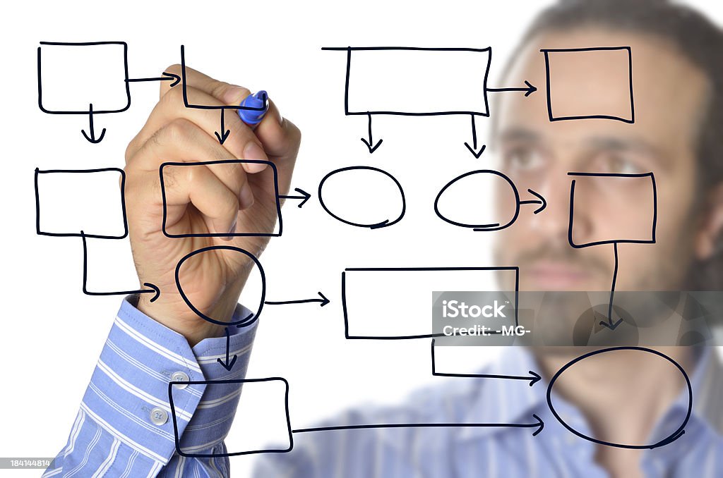 Geschäftsmann Zeichnung Diagramm - Lizenzfrei Bildschärfe Stock-Foto