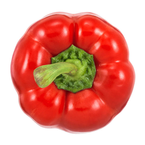 top blick auf rote paprika auf weißem hintergrund - pepper vegetable bell pepper red bell pepper stock-fotos und bilder