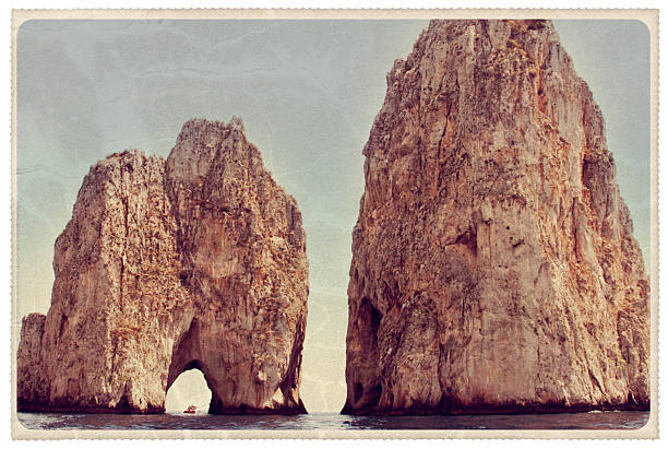 Capri Faraglioni Rocks - Vintage Postcard stock photo