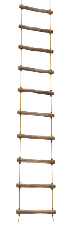 Rope ladder isolated on white.Escape the scene with this suspended rope ladder.This is a detailed 3d rendering.