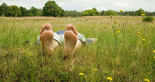 da soli e senza pensieri - human foot barefoot sole of foot human toe foto e immagini stock