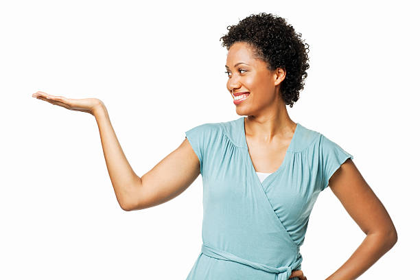 istock Attractive Woman Presenting to the Side - Isolated 184147248