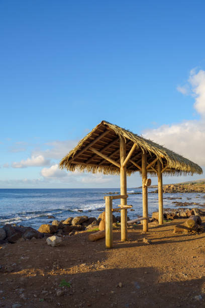 istock Pavilion made form leaf  on the beach with the sea,  Easter Island ，Chile 1841473001