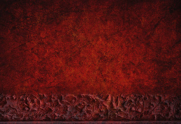 Dark textured red background with border of antique venetian carving