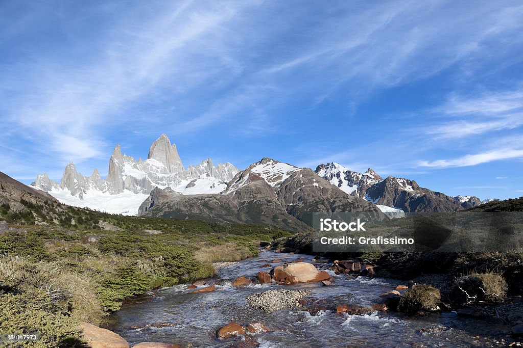 Cielo blu sul Monte Fitz Roy in Patagonia Argentina - Foto stock royalty-free di Ambientazione esterna