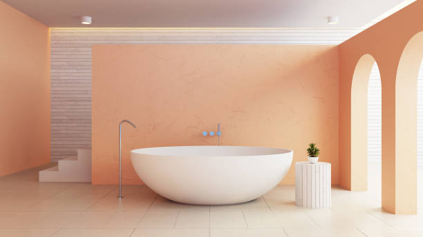 istock peach color Orange color bathroom interior 2024 - 3D rendering 1841481230