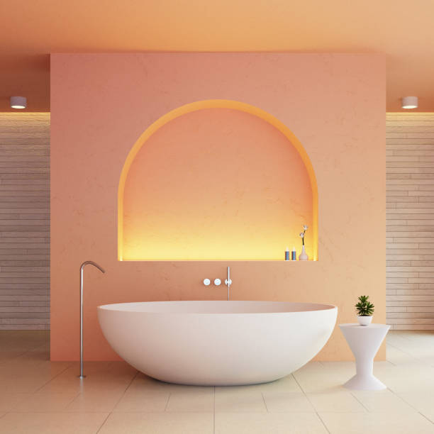 istock peach color Orange color bathroom interior 2024 - 3D rendering 1841481740