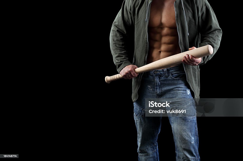 Hooligan Hooligan with baseball bat-isolated on black background Baseball Bat Stock Photo