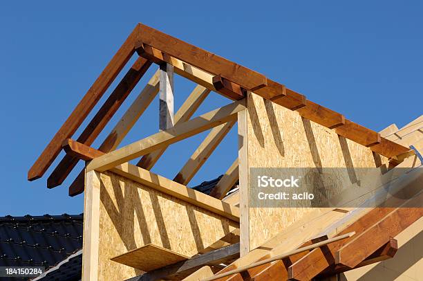 Roof Construction Stock Photo - Download Image Now - Architecture, Clear Sky, Construction Site