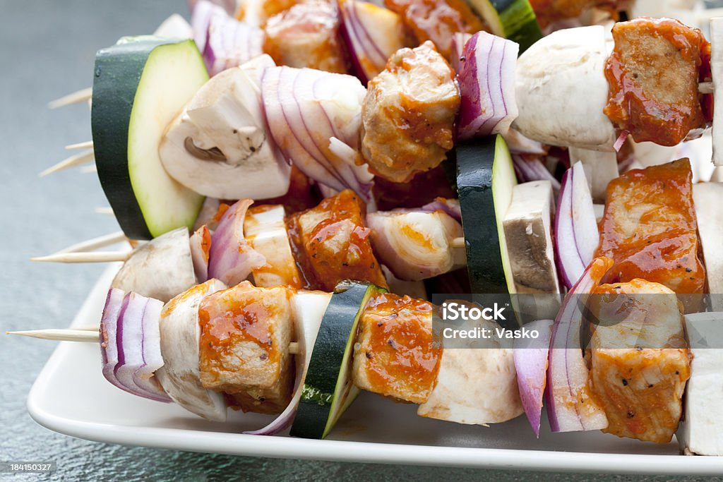 Shish Kabobs Shish kabobs ready for the grill. Barbecue - Meal Stock Photo