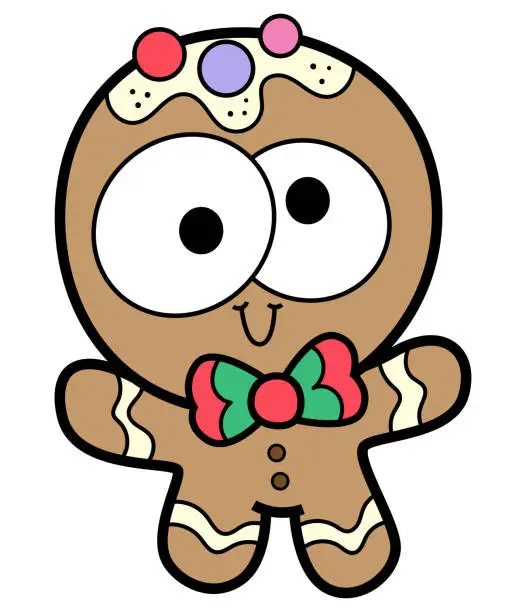 Vector illustration of Funny Christmas gingerbread man cartoon illustration