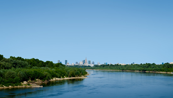 Warsaw skyline with Vistula river.