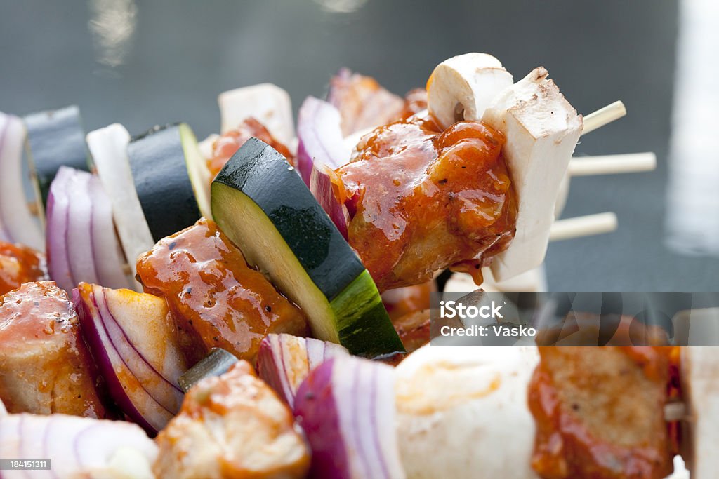 Shish Kabobs Shish kabobs ready for the grill. Barbecue - Meal Stock Photo