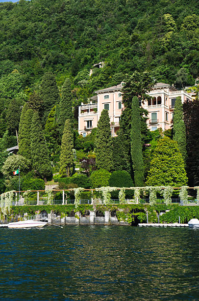 Panoramic image of Lake of Como, taken from Varenna, during sunset.