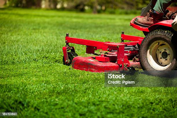 Hombre Segar Lawn Foto de stock y más banco de imágenes de Tractor cortacésped - Tractor cortacésped, Segadora, Tractor