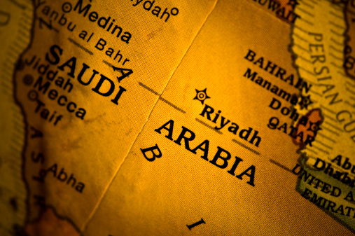 a map of ryadh / in saudi arabia / on a vintage globe