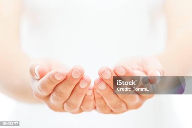 Female Hands On White Stock Photo - Download Image Now - Protection, Empty, Gift