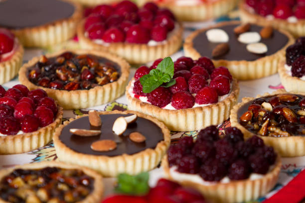 Tempting pastries and pies stock photo