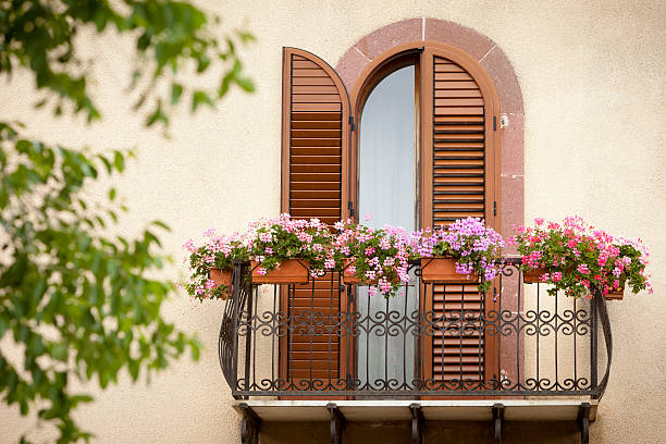 balcony with flowers. stock photo
