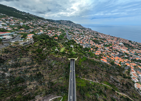 Aerial view of the city of Funchal in Madeira, Portugal