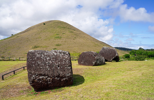 Extinct volcano of Puna Pau where the pukaos, or moai headdresses, were built on Easter Island, Rapa Nui, Chile
