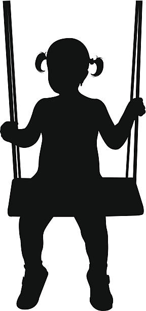 ilustraciones, imágenes clip art, dibujos animados e iconos de stock de girl on swing - swing child silhouette swinging