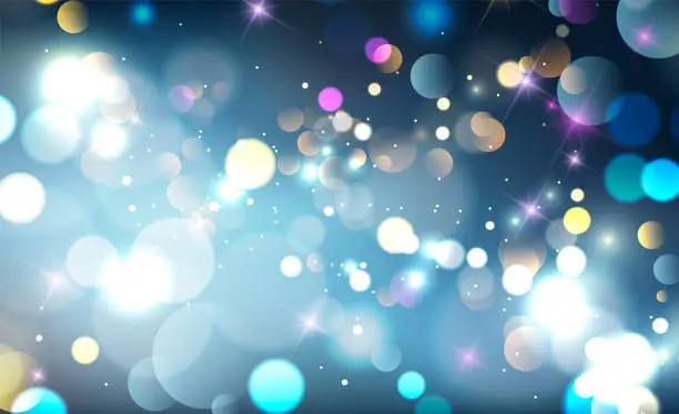 Vector illustration of Abstract blue christmas bokeh lights and shiny sparkling background design