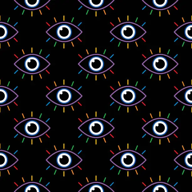 Vector illustration of Colorful Bright Eyes Seamless Pattern