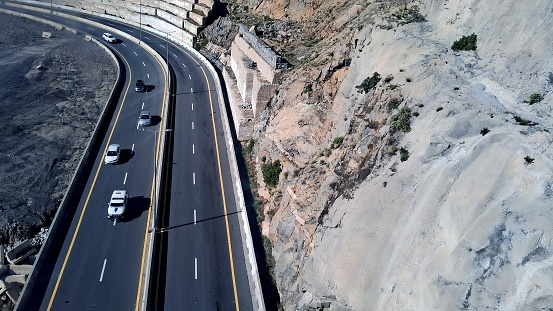 A high angle view of cars on the road in Al-Hada Mountains, Taif, KSA. This photo was taken from Taifsama cable car.