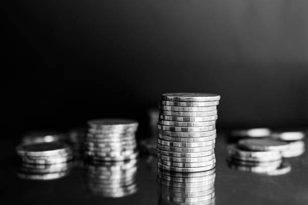 istock Coin Stack Black and white Problem Finance Concept for Cash Business Inflation Money, Operating Investment loss, Expensive taxes. 1841657439