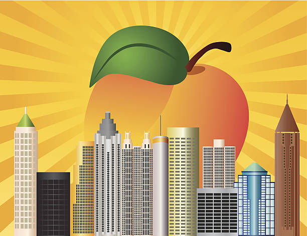 atlanta georgia stadt skyline mit pfirsich vektor-illustration - georgia peach stock-grafiken, -clipart, -cartoons und -symbole