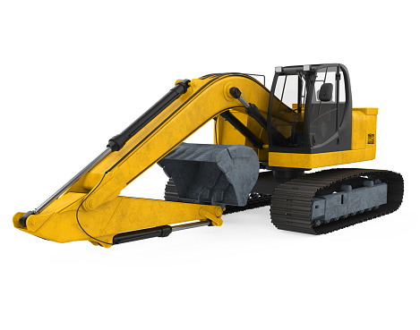 Yellow Excavator isolated on white background. 3D render