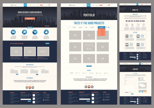 Easily editable flat style website template. Homepage, Portfolio, About, Contact -EPS 10-
