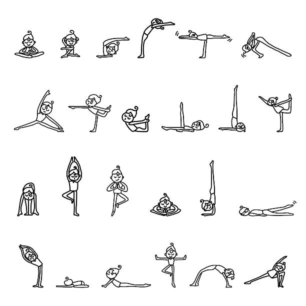 ilustraciones, imágenes clip art, dibujos animados e iconos de stock de mujer practicar yoga - yoga posture dog cobra