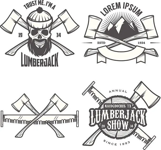 Vector illustration of Set of vintage lumberjack labels, emblems and design elements