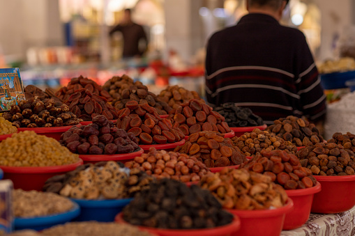 display of dry fruits in bukhara market