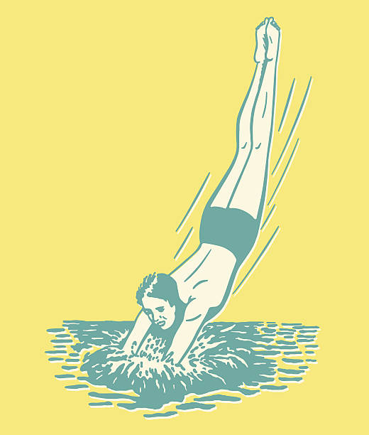 Cartoon man diving into the water Man Diving into Water diving into pool stock illustrations