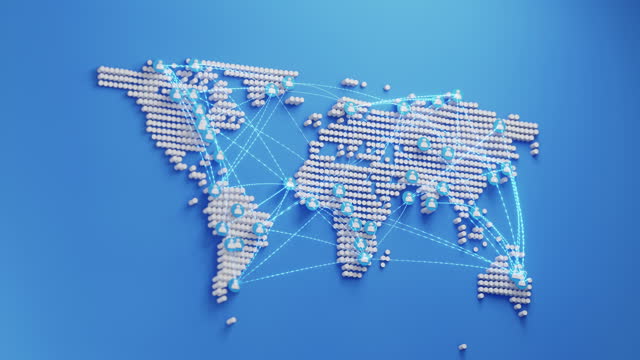 World Map with user icon, wire network connect