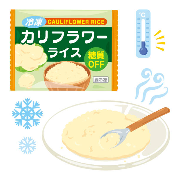 mrożony ryż kalafiorowy na talerzu - frozen leaf cold white background stock illustrations